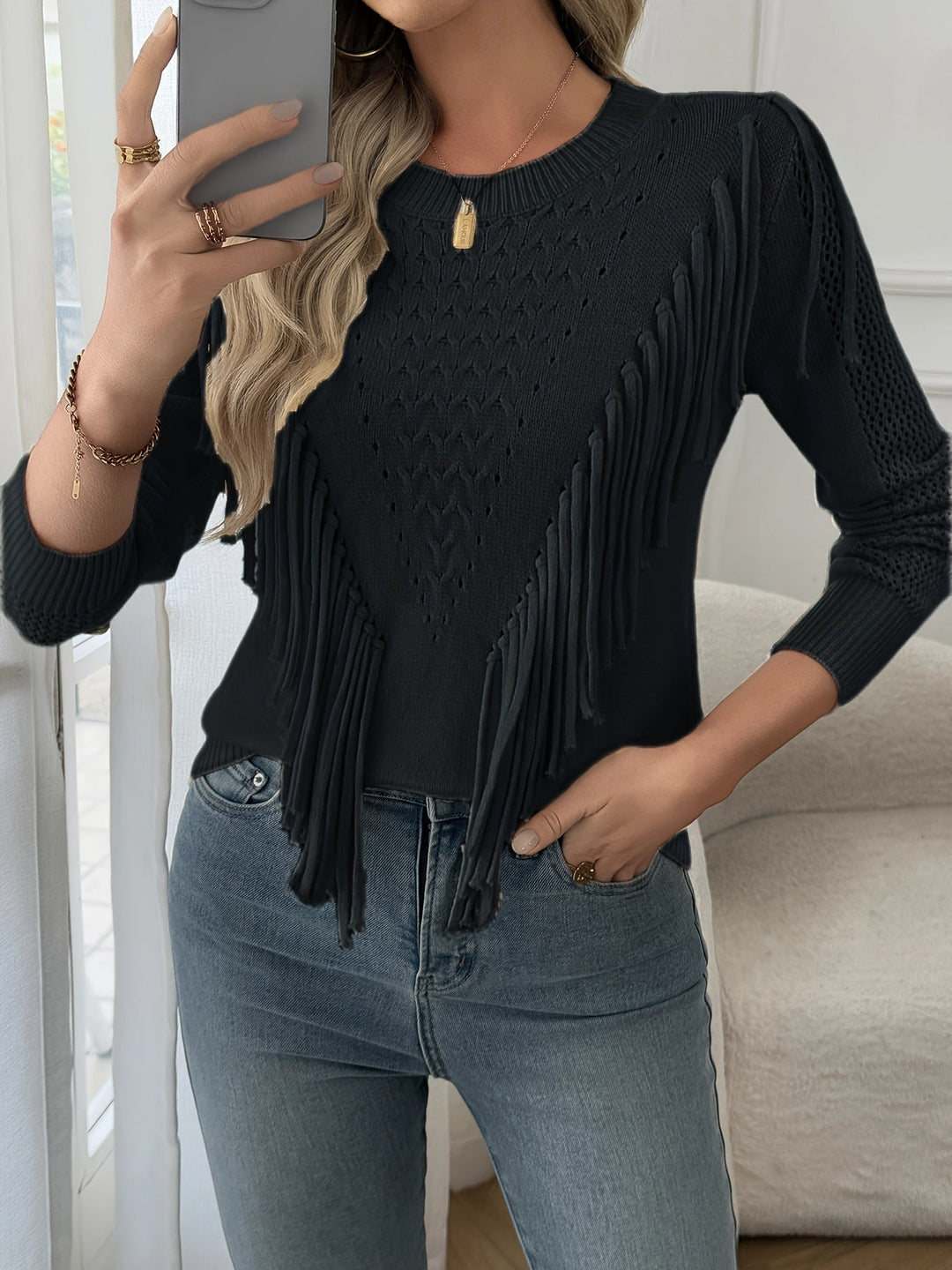 Thindra - Fringed Sweater Med Lange ærmer
