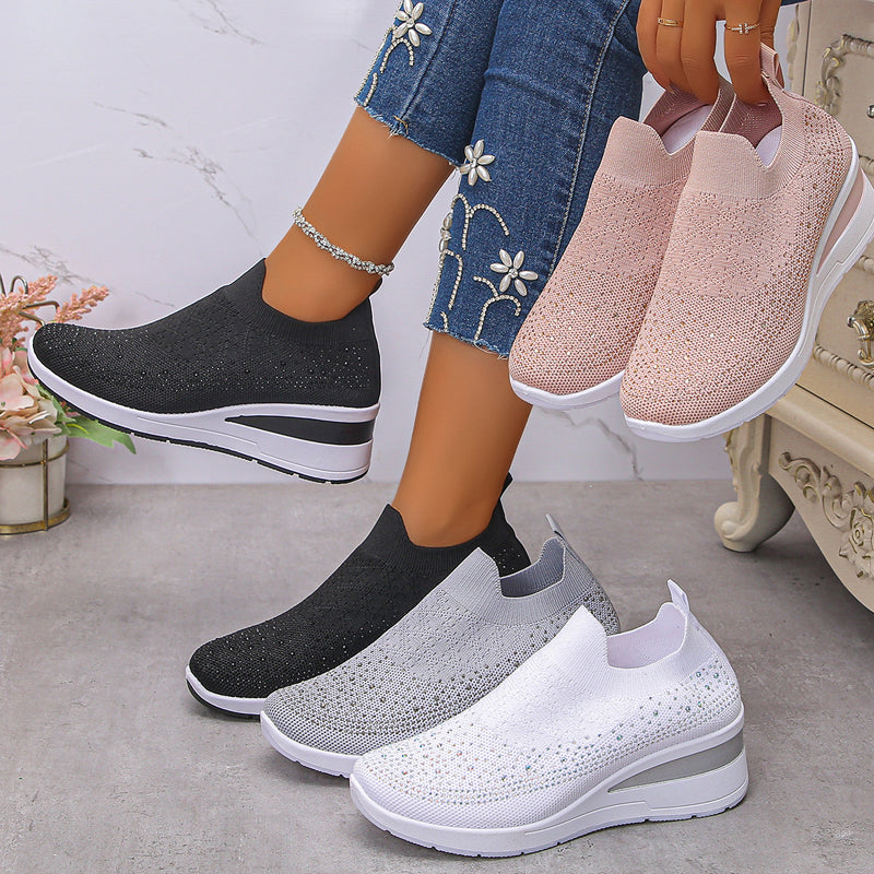 Loretha - Ortopædiske Kile Sneakers Med Net Krystal