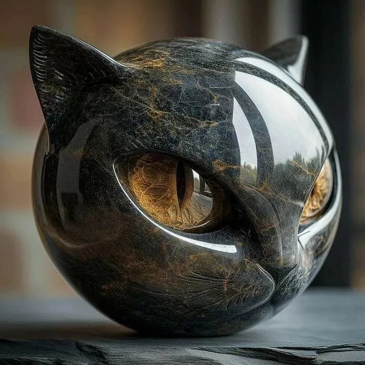 NyxCharm - Mystisk Sort Katte Hoved Skulptur