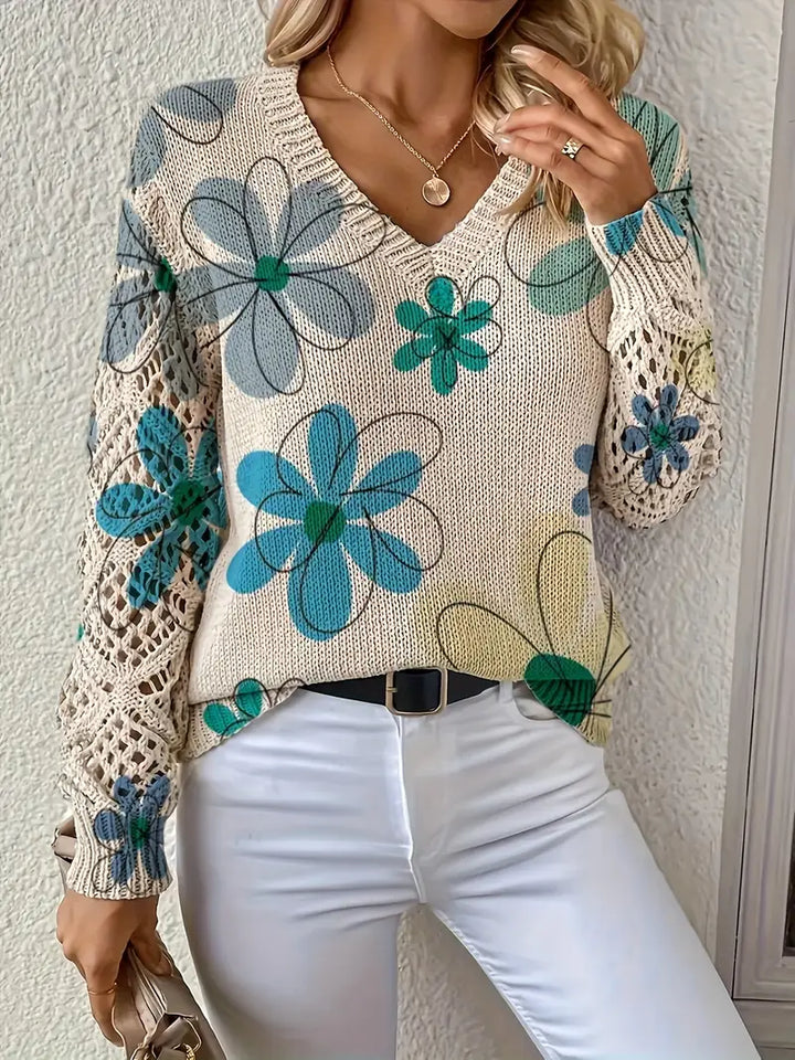 Marzena – Elegant Langærmet Trøje Med Blomster Udskriv