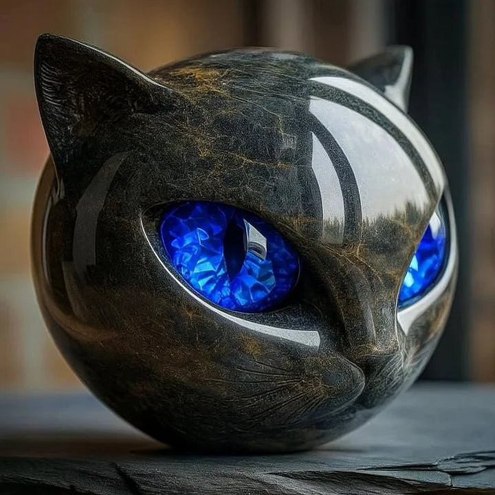 NyxCharm - Mystisk Sort Katte Hoved Skulptur