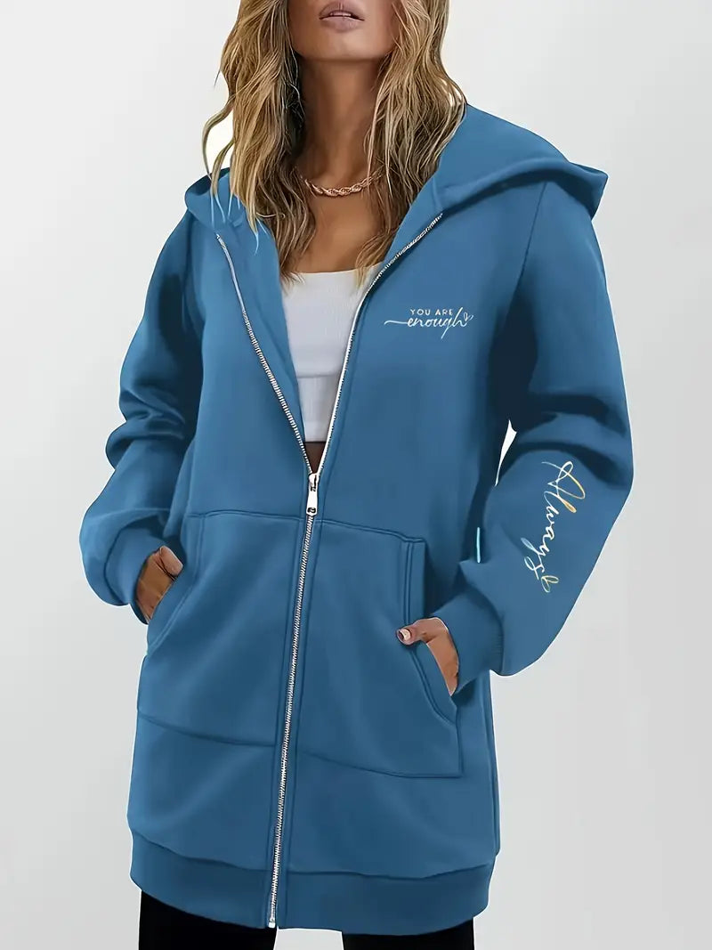 Angeleen - Geometrisk Printet Hættetrøje Med Lynlås