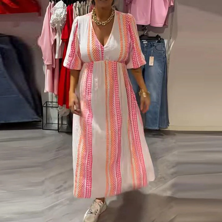 Annie - Sommer Kjole i Hør Med V-Hals