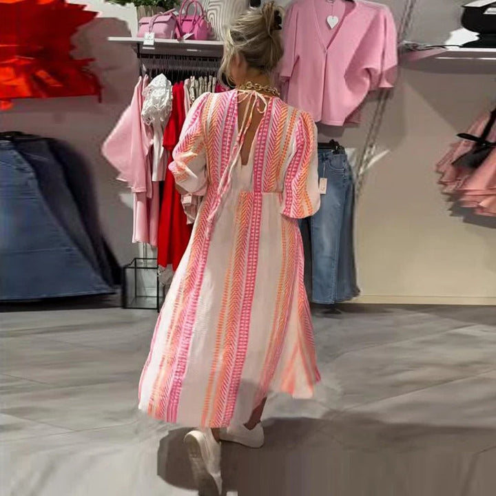 Annie - Sommer Kjole i Hør Med V-Hals