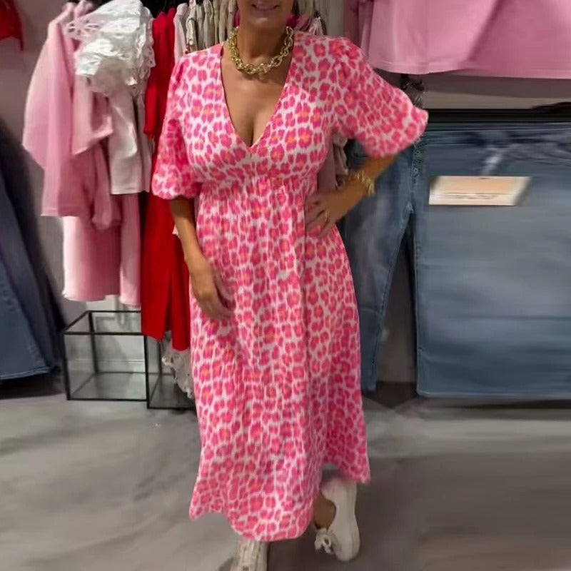 Annie - Sommer Kjole i Hør Med V-Hals