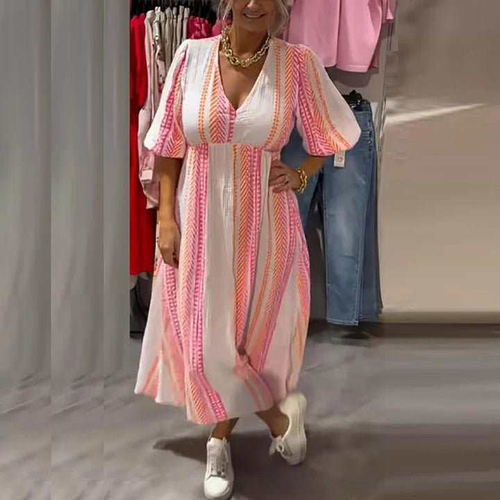 Annie - Sommer Kjole i Hør Med V-Hals