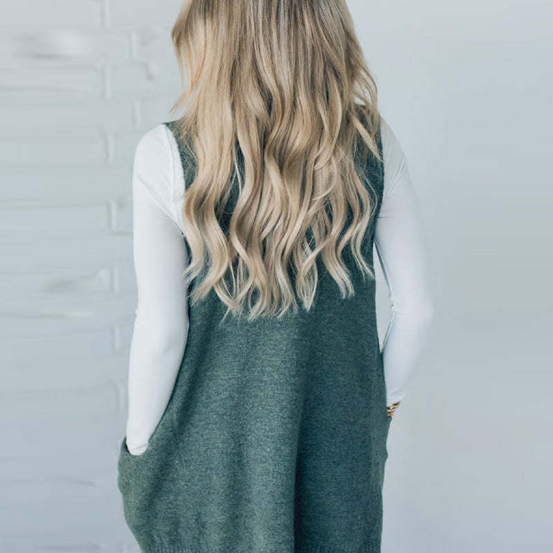 Ovidia - Strikket Løs Vest Med Lommer