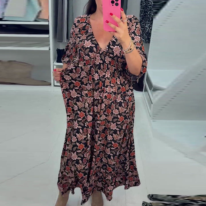 Meika - Maxikjole med V-Hals og Print