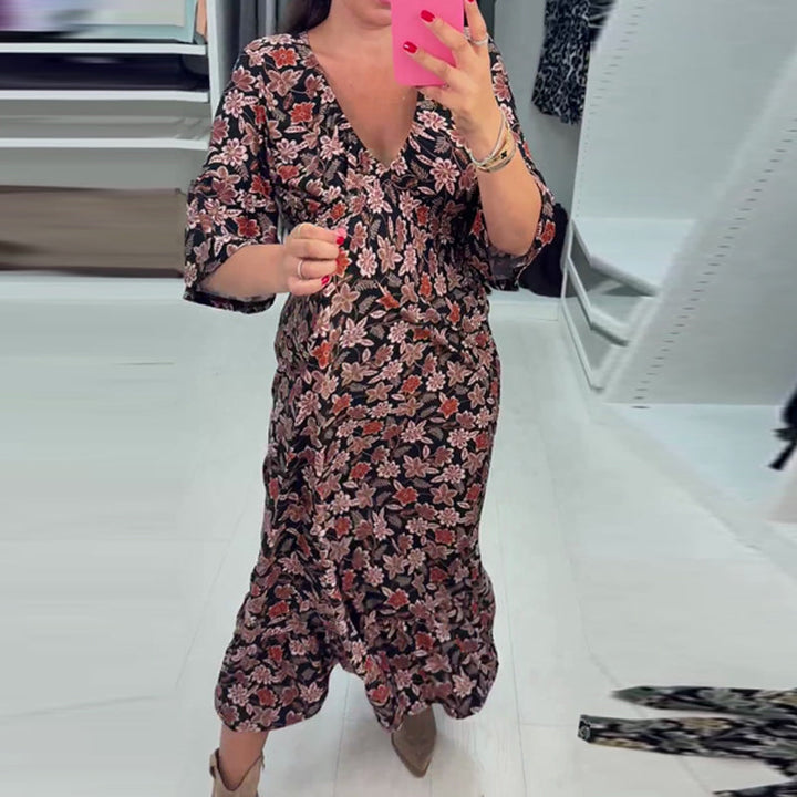 Meika - Maxikjole med V-Hals og Print