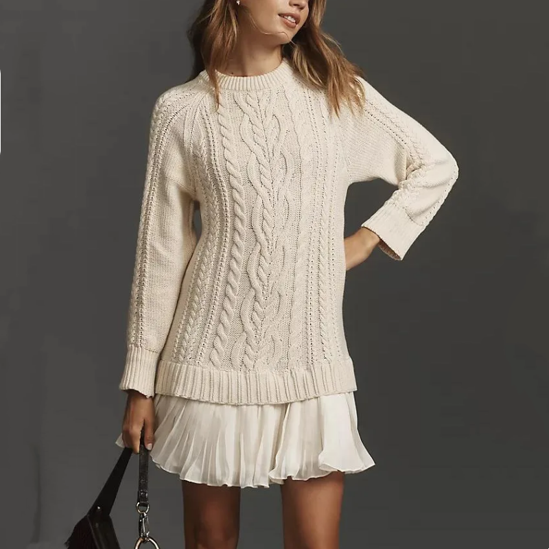 Kalena - Mini Sweater Kjole i Kabelstrik