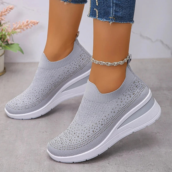 Loretha - Ortopædiske Kile Sneakers Med Net Krystal