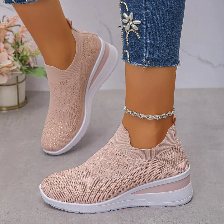 Loretha - Ortopædiske Kile Sneakers Med Net Krystal
